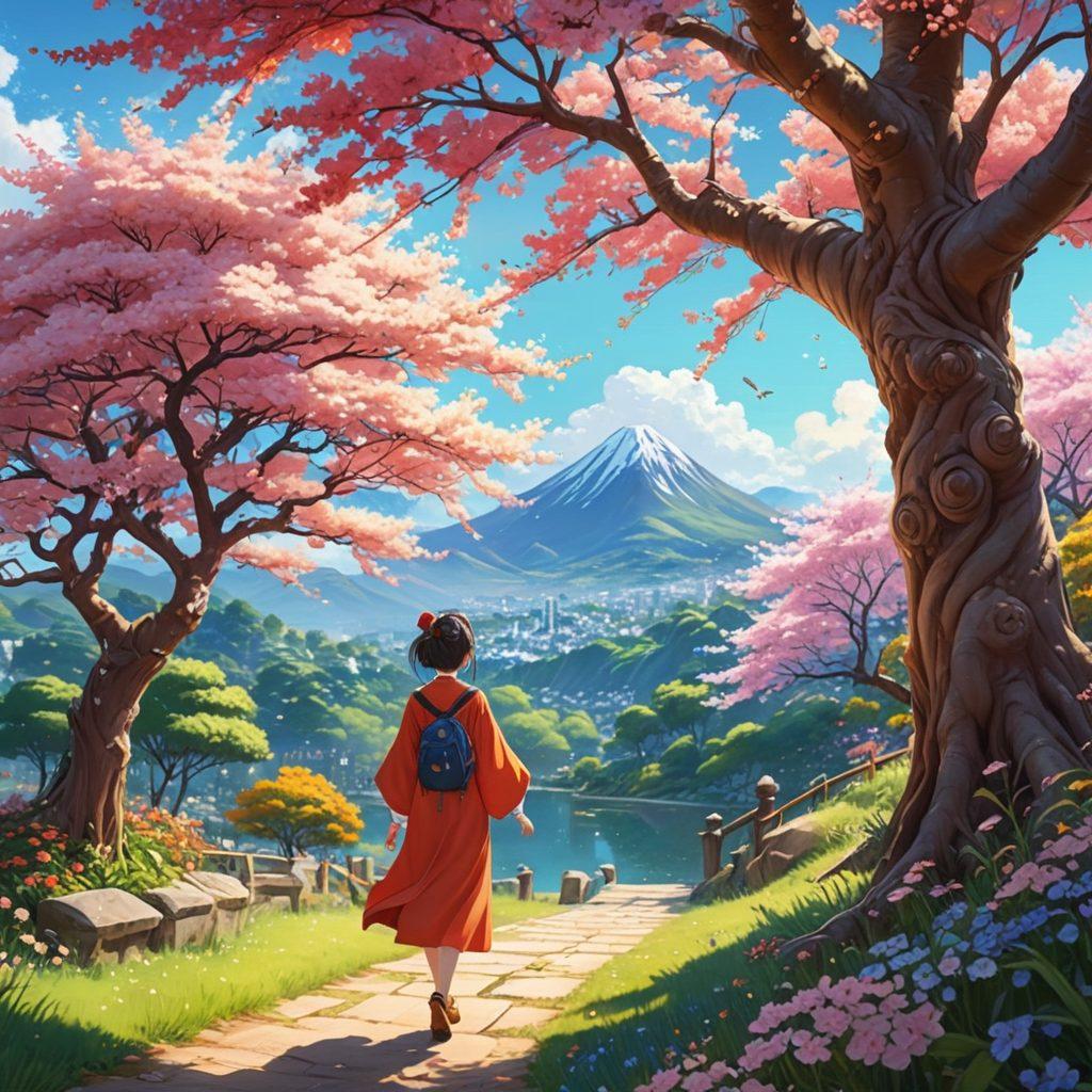 An artistic representation of a vibrant anime landscape teeming with fantastical creatures and lush environments, featuring diverse characters engaging in playful, adult-themed scenarios. Emphasize a blend of fantasy elements and cultural motifs, like stylized cherry blossoms and intricate costume designs. Include hints of fetishes subtly integrated into the background elements. The overall mood should be adventurous and whimsical, inviting the viewer into a colorful anime universe. super-realistic. vibrant colors. 3D.